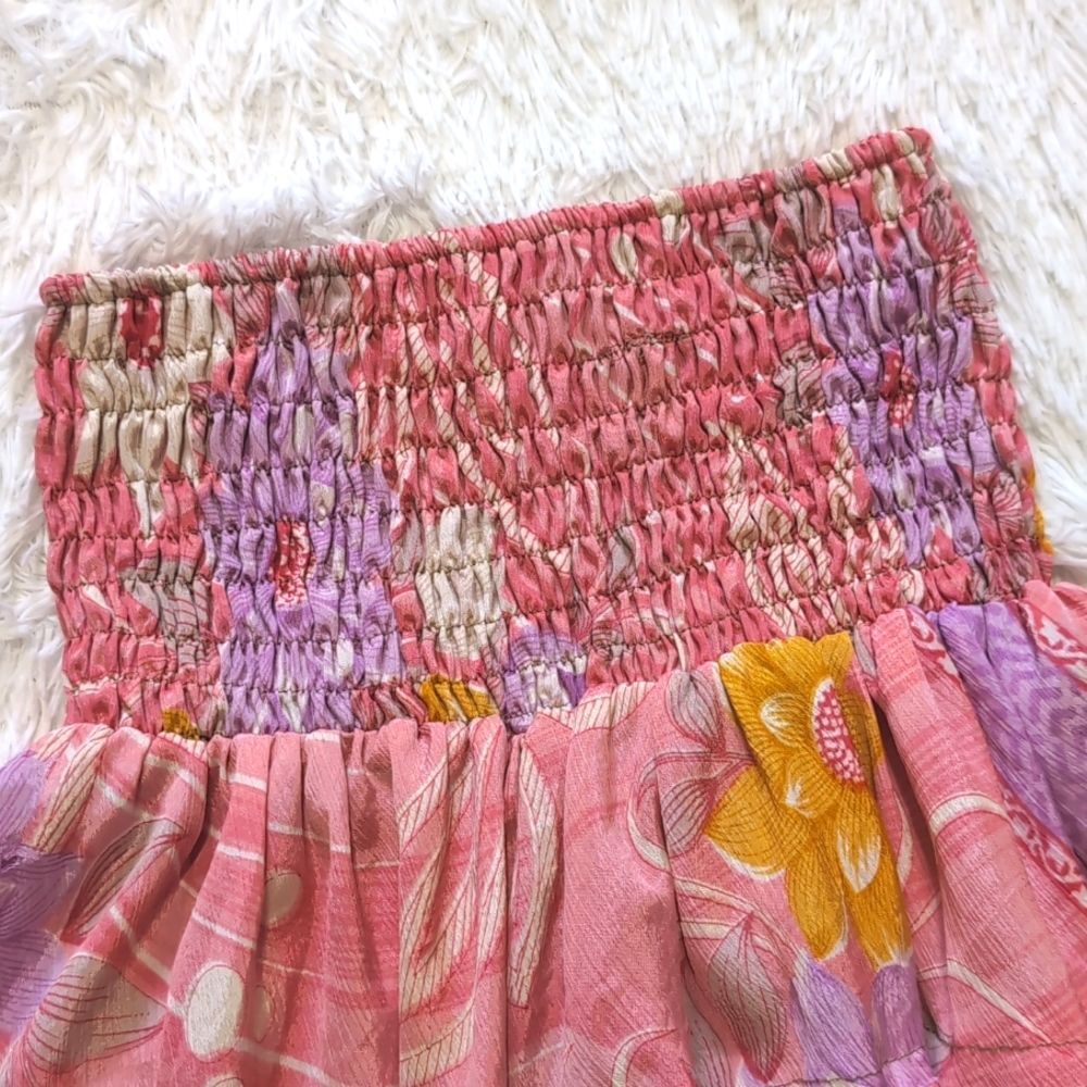 Y2K Silk Blend Floral Fairy Smocked High Waist Fairycore Mini Skirt - Picture 2 of 6
